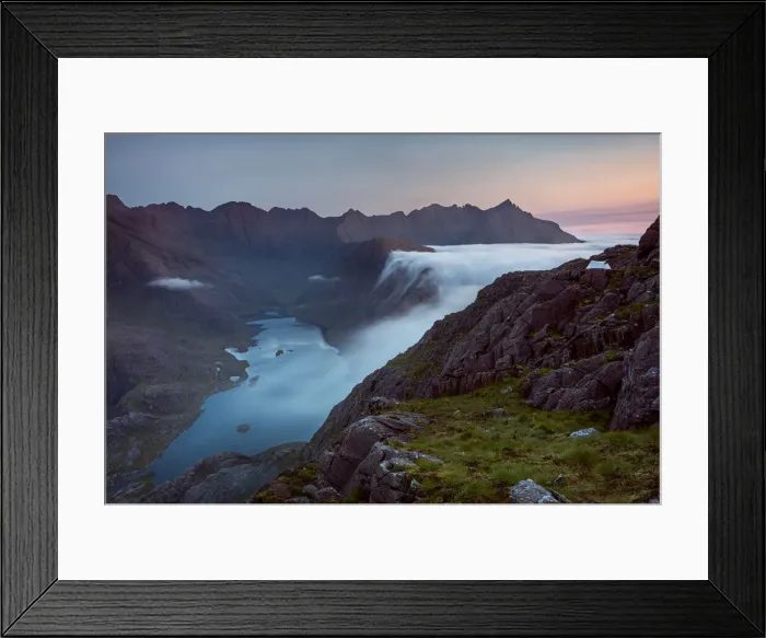 Framed Print : Sunrise at a wild camp on the hills above Loch Coruisk on Skye with a cloud inversion Framed Print : Sunrise at a wild camp on the hills above Loch Coruisk on Skye with a cloud inversion