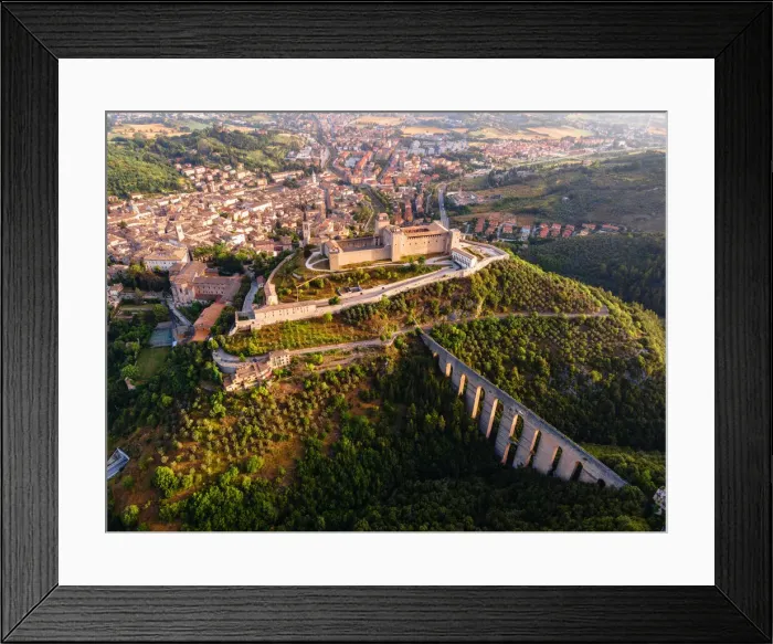 Framed Print : Whole cityscape of Spoleto, with the Roman aqueduct, the fortress and the old town Framed Print : Whole cityscape of Spoleto, with the Roman aqueduct, the fortress and the old town