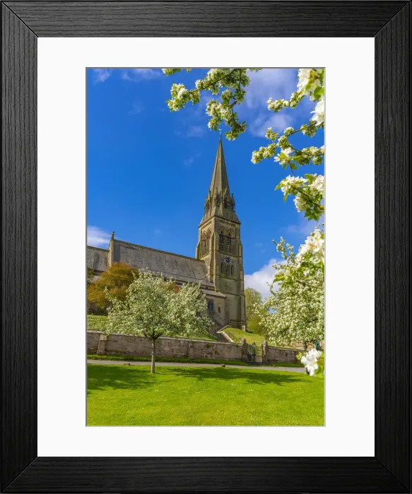 Framed Print : View of St. Peters Church and spring blossom, Edensor Village, Chatsworth Park Framed Print : View of St. Peters Church and spring blossom, Edensor Village, Chatsworth Park