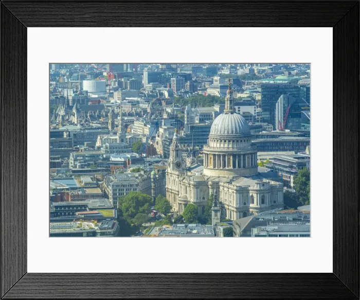 Framed Print : Aerial view of St. Pauls Cathedral and neighbouring buildings, London, England Framed Print : Aerial view of St. Pauls Cathedral and neighbouring buildings, London, England