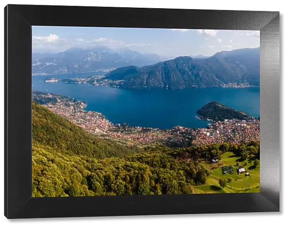 Aerial drone view of Lake Como from Narro, Tremezzina, Como, Lombardy, Italian Lakes