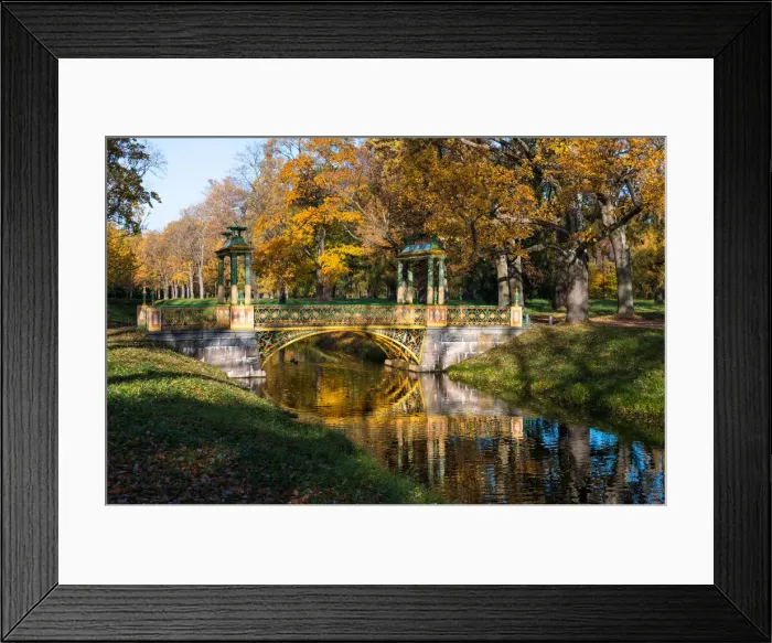 Framed Print : Small (Minor) Chinese Bridge in Alexander Park, Pushkin (Tsarskoye Selo), near St Framed Print : Small (Minor) Chinese Bridge in Alexander Park, Pushkin (Tsarskoye Selo), near St