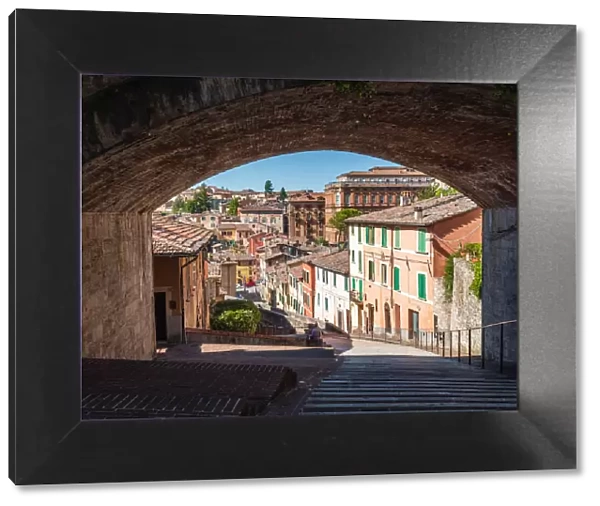 Perugias Aqueduct street with its famous bridge, Perugia, Umbria, Italy, Europe