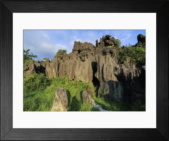 Framed Print : Limestone rock eroded and dissolved by water in karst region, Rammang-Rammang, Maros Framed Print : Limestone rock eroded and dissolved by water in karst region, Rammang-Rammang, Maros