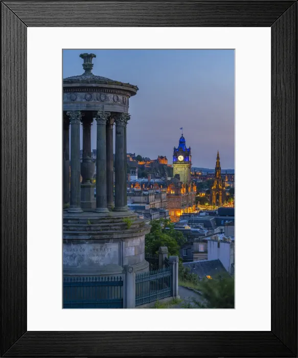 Framed Print : View of Edinburgh Castle, Balmoral Hotel and Dugald Stewart monument from Calton Hill Framed Print : View of Edinburgh Castle, Balmoral Hotel and Dugald Stewart monument from Calton Hill