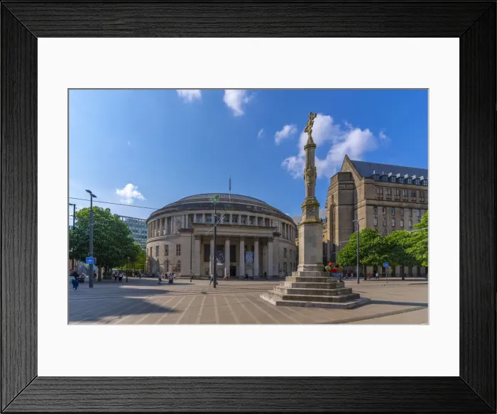 Framed Print : View of Central Library and monument in St. Peters Square, Manchester, Lancashire Framed Print : View of Central Library and monument in St. Peters Square, Manchester, Lancashire