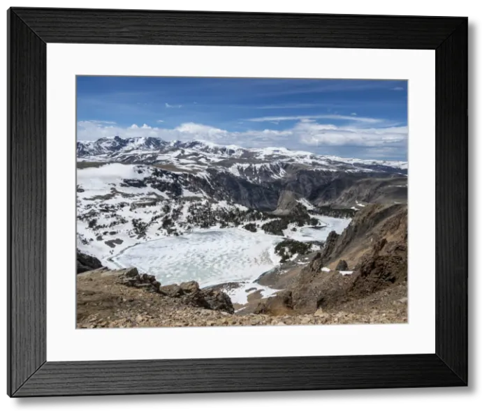 Framed Print : Snow-capped mountains and a frozen lake near Beartooth Pass, Wyoming Framed Print : Snow-capped mountains and a frozen lake near Beartooth Pass, Wyoming