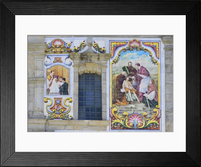 Framed Print : Valega main Church, detail of the facade covered with azulejos, Valega, Beira, Portugal Framed Print : Valega main Church, detail of the facade covered with azulejos, Valega, Beira, Portugal