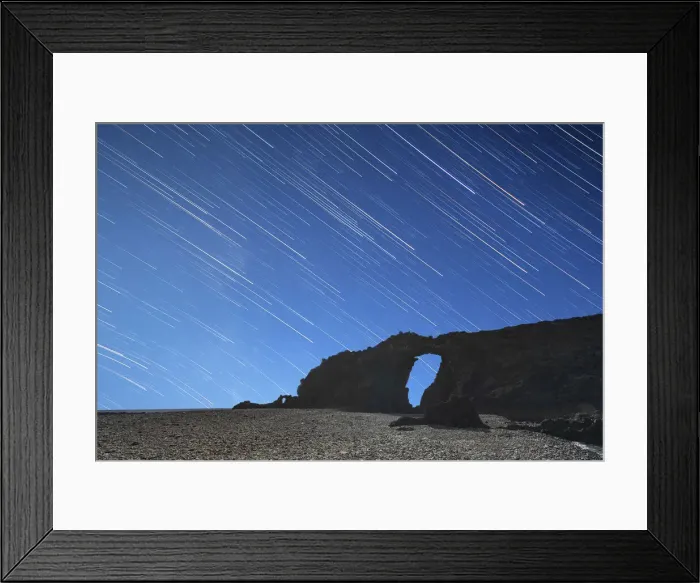 Framed Print : Startrail over the natural stone arch Arco del Jurado at Pena Horadada beach Framed Print : Startrail over the natural stone arch Arco del Jurado at Pena Horadada beach