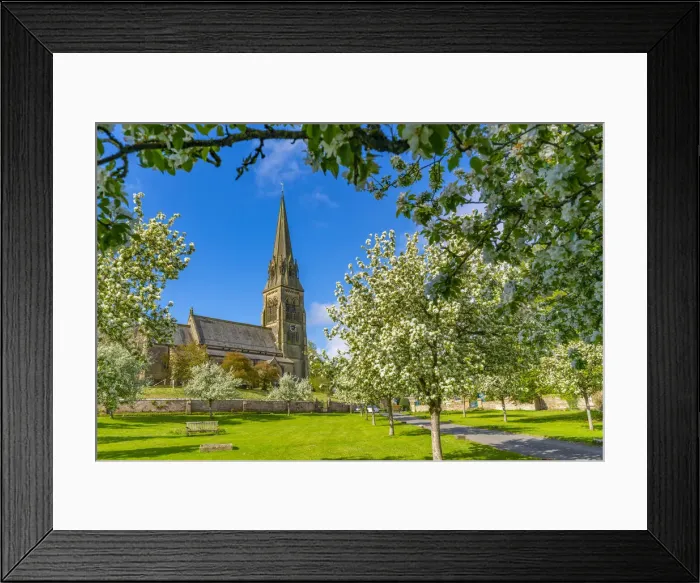 Framed Print : View of St. Peters Church and spring blossom, Edensor Village, Chatsworth Park Framed Print : View of St. Peters Church and spring blossom, Edensor Village, Chatsworth Park