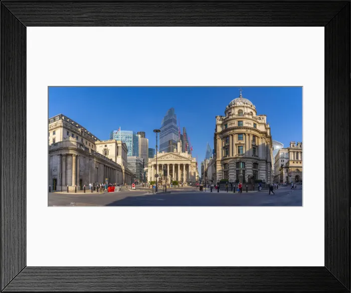 Framed Print : View of the Bank of England and Royal Exchange with The City of London backdrop, London Framed Print : View of the Bank of England and Royal Exchange with The City of London backdrop, London