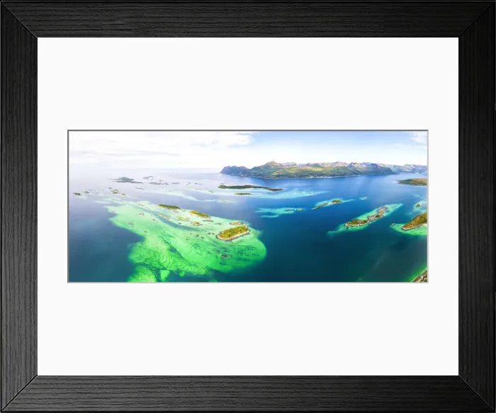 Framed Print : Bergsoyan Islands surrounded by emerald transparent sea in summer, Hamn I Senja, Skaland Framed Print : Bergsoyan Islands surrounded by emerald transparent sea in summer, Hamn I Senja, Skaland