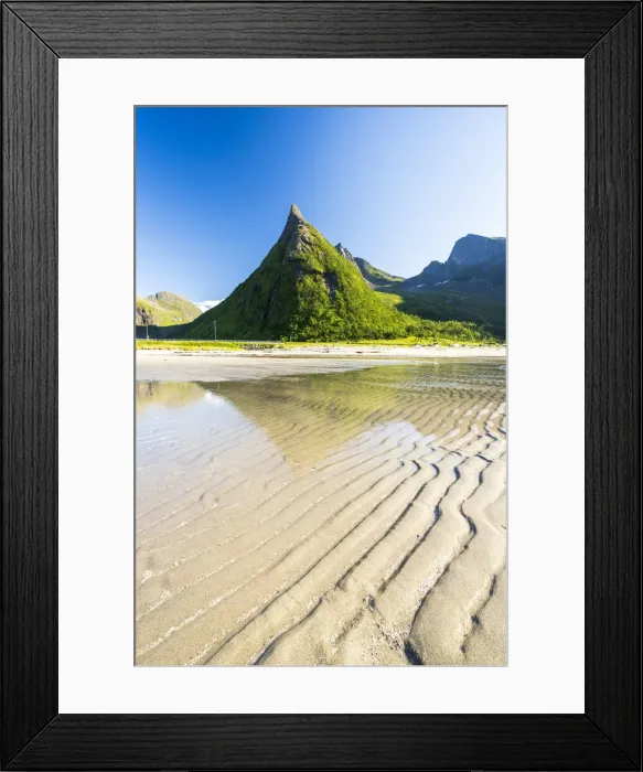 Framed Print : Hatten Mountain reflected in the crystal sea, Ersfjord, Senja, Troms county, Norway Framed Print : Hatten Mountain reflected in the crystal sea, Ersfjord, Senja, Troms county, Norway