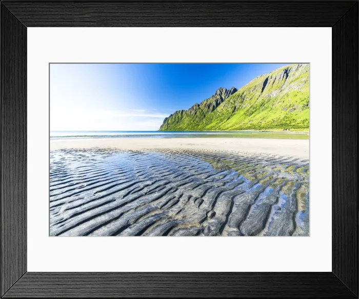 Framed Print : Sand modeled by wind on the empty Ersfjord beach, Senja, Troms county, Norway Framed Print : Sand modeled by wind on the empty Ersfjord beach, Senja, Troms county, Norway