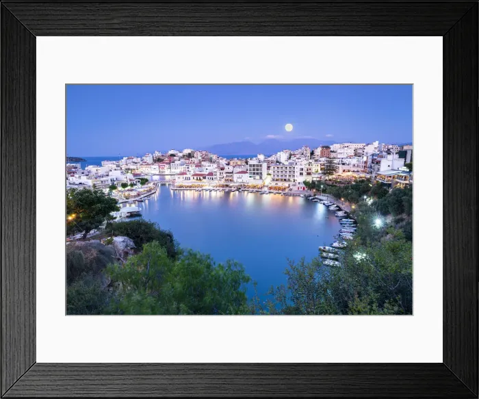 Framed Print : Moonlight over the old town of Agios Nikolaos and lake at dusk, Lasithi prefecture, Crete Framed Print : Moonlight over the old town of Agios Nikolaos and lake at dusk, Lasithi prefecture, Crete