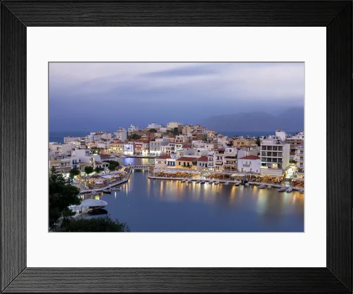 Framed Print : Agios Nikolaos old town with lake in its centre at dusk, Lasithi prefecture, Crete Framed Print : Agios Nikolaos old town with lake in its centre at dusk, Lasithi prefecture, Crete