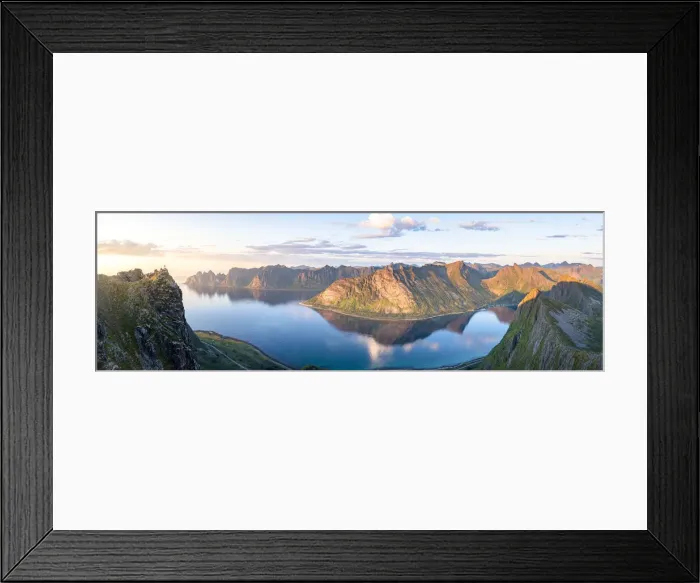 Framed Print : Husfjellet mountain reflected in the blue water of Ersfjord Framed Print : Husfjellet mountain reflected in the blue water of Ersfjord