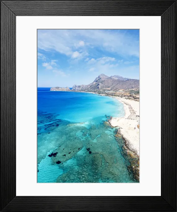 Framed Print : Aerial view of the idyllic sandy beach of Falasarna facing the crystal blue sea Framed Print : Aerial view of the idyllic sandy beach of Falasarna facing the crystal blue sea