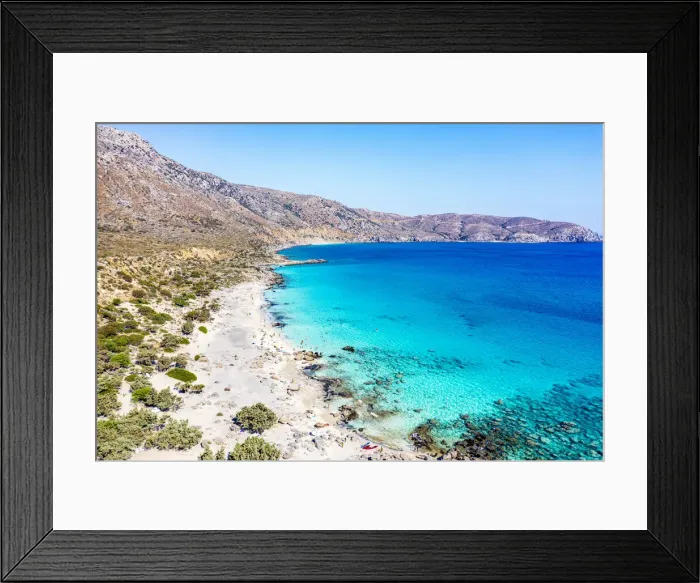 Framed Print : Aerial view of Kedrodasos beach washed by crystal sea, southwest Chania, Crete Framed Print : Aerial view of Kedrodasos beach washed by crystal sea, southwest Chania, Crete