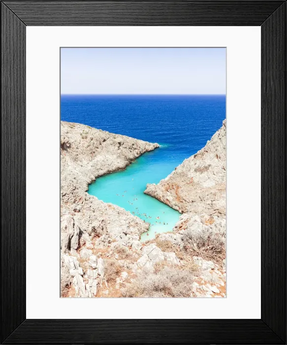 Framed Print : Beach of Seitan Limania washed by turquoise sea nestled inside rock canyons Framed Print : Beach of Seitan Limania washed by turquoise sea nestled inside rock canyons
