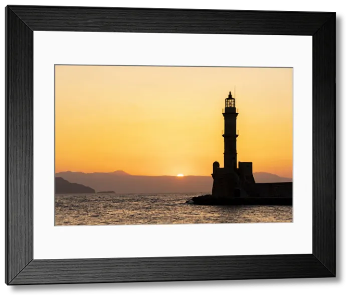 Framed Print : Silhouette of the old lighthouse at sunset, Chania, Crete, Greek Islands, Greece, Europe Framed Print : Silhouette of the old lighthouse at sunset, Chania, Crete, Greek Islands, Greece, Europe