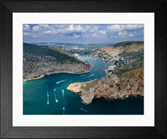 Framed Print : Aerial of the bay of Balaklava, Crimea, Russia, Europe Framed Print : Aerial of the bay of Balaklava, Crimea, Russia, Europe