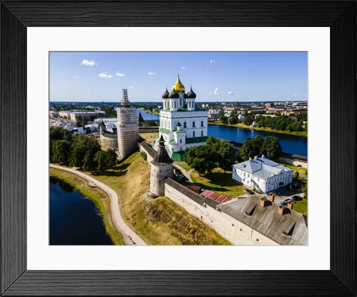 Framed Print : Aerial of the Kremlin and the Trinity Cathedral in Pskov, UNESCO World Heritage Site Framed Print : Aerial of the Kremlin and the Trinity Cathedral in Pskov, UNESCO World Heritage Site