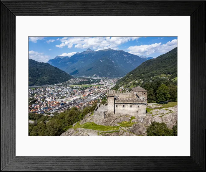 Framed Print : Aerial of Sasso Corbaro Castle, Three Castles of Bellinzona UNESCO World Heritage Site Framed Print : Aerial of Sasso Corbaro Castle, Three Castles of Bellinzona UNESCO World Heritage Site