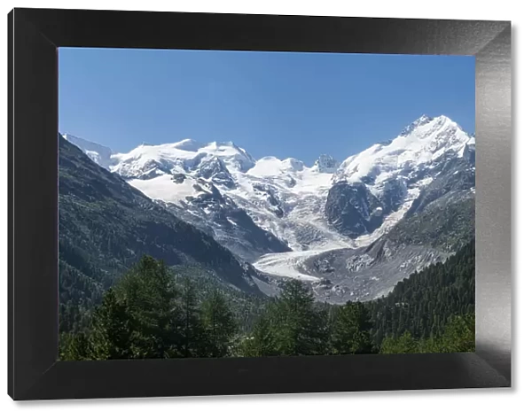 Piz Bernina and its glacier, St. Moritz, Engadine, Graubunden, Rhaetian Alps, Switzerland
