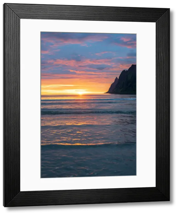 Framed Print : Burning sky of midnight sun reflecting in the sea, Ersfjord, Senja, Troms county, Norway Framed Print : Burning sky of midnight sun reflecting in the sea, Ersfjord, Senja, Troms county, Norway