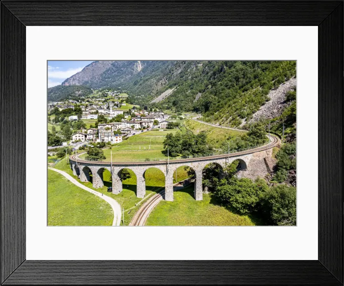 Framed Print : Aerial of the Brusio spiral viaduct, UNESCO World Heritage Site, Rhaetian Railway Framed Print : Aerial of the Brusio spiral viaduct, UNESCO World Heritage Site, Rhaetian Railway