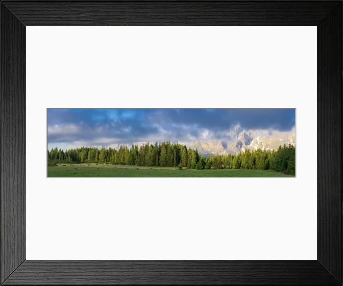 Framed Print : Green woods and pastures of Malga Nemes at sunrise in summer, Sesto (Sexten) Framed Print : Green woods and pastures of Malga Nemes at sunrise in summer, Sesto (Sexten)