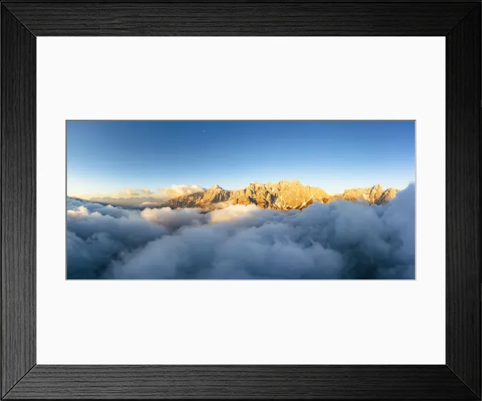 Framed Print : Aerial view of Popera group, Cima Undici and Croda Rossa di Sesto rock peaks emerging Framed Print : Aerial view of Popera group, Cima Undici and Croda Rossa di Sesto rock peaks emerging