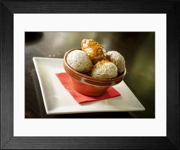 Framed Print : Typical wrinkled potatoes with spicy sauce in a bowl (Papas Arrugadas con Mojo Picon) Framed Print : Typical wrinkled potatoes with spicy sauce in a bowl (Papas Arrugadas con Mojo Picon)