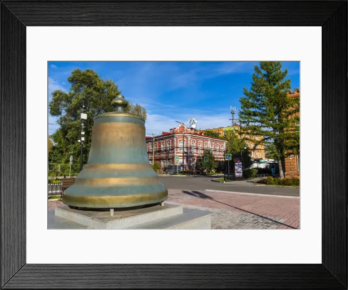Framed Print : Old bell in front of Historic buildings, Minusinsk, Krasnoyarsk Krai, Russia, Eurasia Framed Print : Old bell in front of Historic buildings, Minusinsk, Krasnoyarsk Krai, Russia, Eurasia
