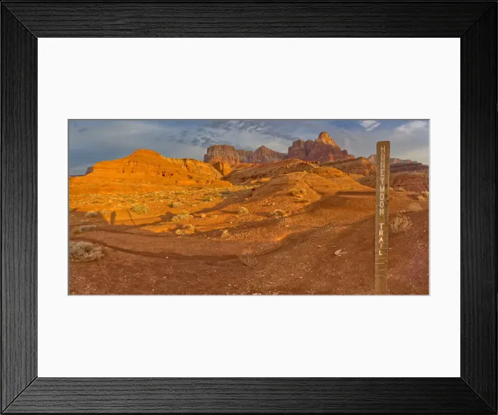 Framed Print : Sign marking the historic Honeymoon Trail in the 7 Mile Draw area of the Vermilion Cliffs Framed Print : Sign marking the historic Honeymoon Trail in the 7 Mile Draw area of the Vermilion Cliffs