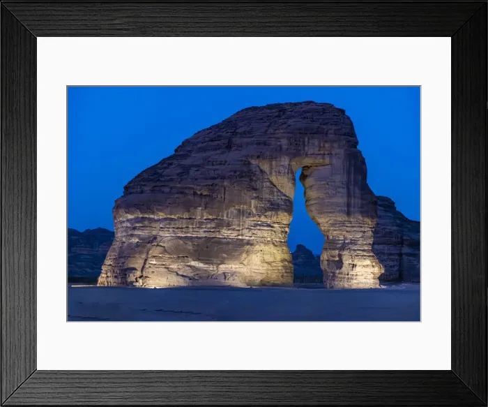 Framed Print : Night shot of the Elephant Rock, Al Ula, Kingdom of Saudi Arabia, Middle East