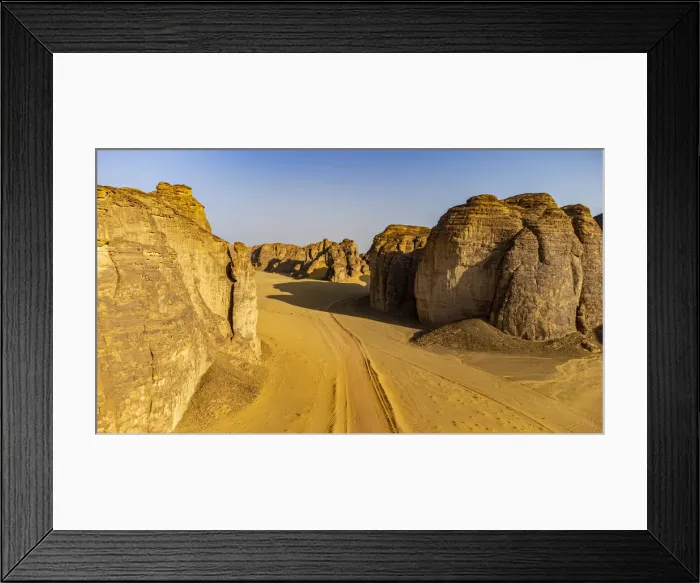 Framed Print : Aerial of a sandstone canyon, Al Ula, Kingdom of Saudi Arabia, Middle East