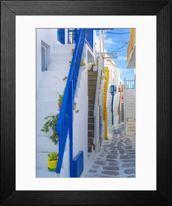 Framed Print : View of narrow cobbled street, Mykonos Town, Mykonos, Cyclades Islands, Greek Islands Framed Print : View of narrow cobbled street, Mykonos Town, Mykonos, Cyclades Islands, Greek Islands