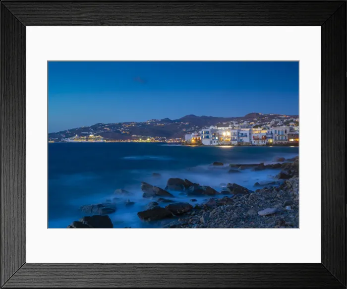 Framed Print : View of Little Venice and town at night, Mykonos Town, Mykonos, Cyclades Islands Framed Print : View of Little Venice and town at night, Mykonos Town, Mykonos, Cyclades Islands