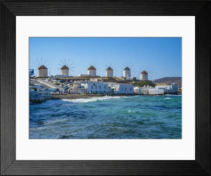 Framed Print : View of the windmills in Mykonos Town, Mykonos, Cyclades Islands, Greek Islands Framed Print : View of the windmills in Mykonos Town, Mykonos, Cyclades Islands, Greek Islands