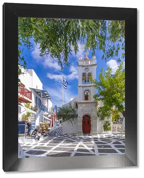 View of Metropolitan Church in cobbled street, Mykonos Town, Mykonos, Cyclades Islands