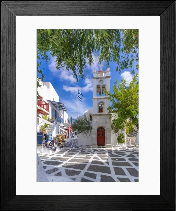 Framed Print : View of Metropolitan Church in cobbled street, Mykonos Town, Mykonos, Cyclades Islands Framed Print : View of Metropolitan Church in cobbled street, Mykonos Town, Mykonos, Cyclades Islands