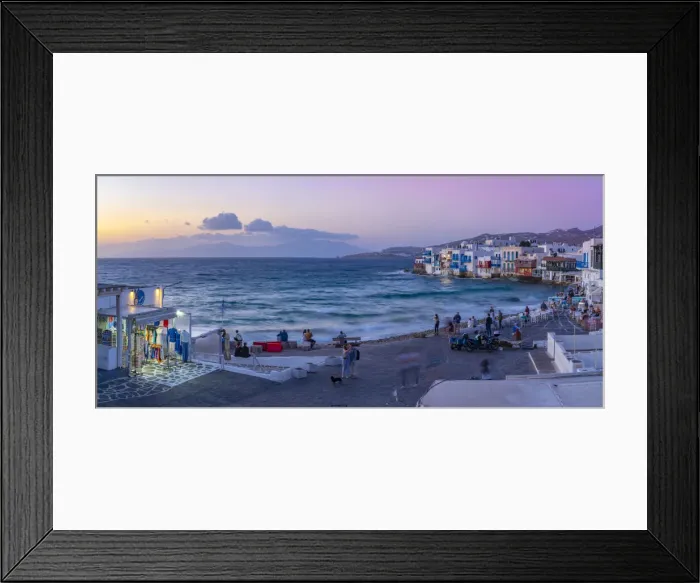Framed Print : View of Little Venice in Mykonos Town at sunset, Mykonos, Cyclades Islands, Greek Islands Framed Print : View of Little Venice in Mykonos Town at sunset, Mykonos, Cyclades Islands, Greek Islands