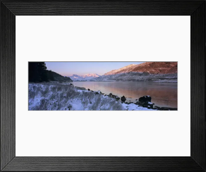 Framed Print : Mount Snowdon in snow at sunrise with frozen LLynnau Mymbyr lake, Capel Curig Framed Print : Mount Snowdon in snow at sunrise with frozen LLynnau Mymbyr lake, Capel Curig