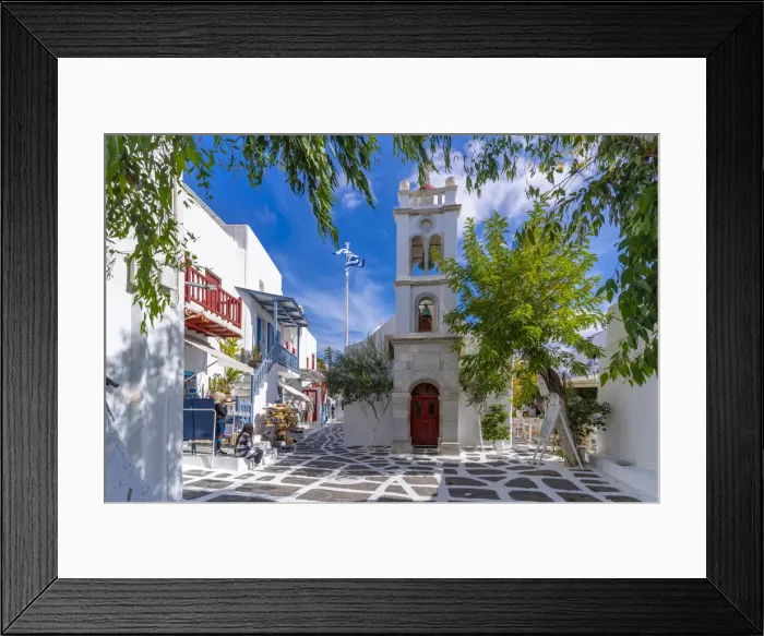 Framed Print : View of Metropolitan Church in cobbled street, Mykonos Town, Mykonos, Cyclades Islands Framed Print : View of Metropolitan Church in cobbled street, Mykonos Town, Mykonos, Cyclades Islands