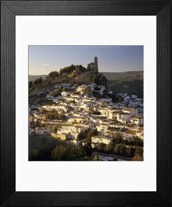 Framed Print : View over the whitewashed houses and old Moorish castle at sunset, Montefrio Framed Print : View over the whitewashed houses and old Moorish castle at sunset, Montefrio