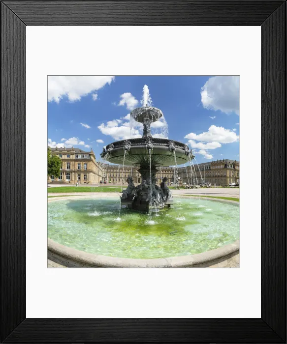 Framed Print : Fountain and New Castle on Schlossplatz Square, Stuttgart, Neckar Valley