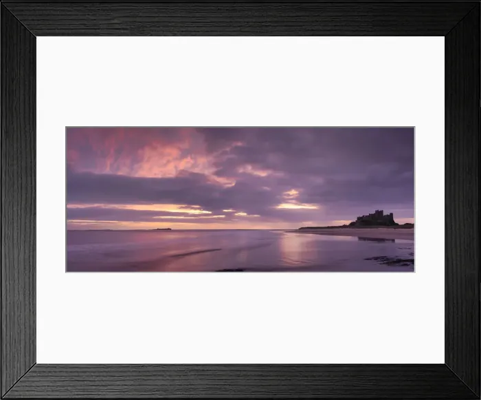 Framed Print : Sunrise over Bamburgh Castle and the Farne Islands, Northumberland, England Framed Print : Sunrise over Bamburgh Castle and the Farne Islands, Northumberland, England