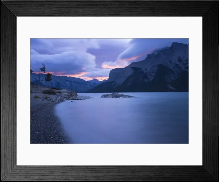 Framed Print : Storm over Mount Inglismaldie and Lake Minnewanka at sunrise, Banff National Park